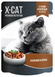 X-CAT Влажный корм для кошек с Уткой и Печенью в соусе 85гр (44931)
