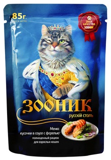Зооник (корм) Пауч для Кошек с Форелью в соусе 85гр (53099)