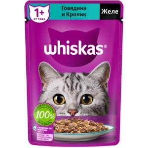 Whiskas Паучи для Кошек в Желе Говядина с Кроликом 75гр*28шт (102047)