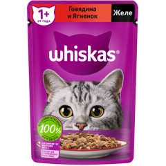 Whiskas Паучи для Кошек Желе Говядина с Ягненком 75гр*28шт (102046)