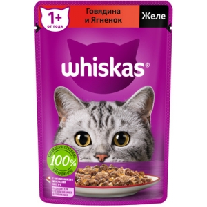 Whiskas Паучи для Кошек Желе Говядина с Ягненком 75гр*28шт (102046)