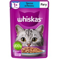 Whiskas Паучи для Кошек Рагу Лосось с Треской 75гр*28шт (102039)