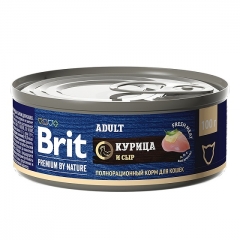 Brit Premium by Nature Консервы для взрослых кошек с Курицей и сыром 100гр (58353)