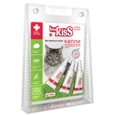 Ms.Kiss Грин Гард Капли Репеллентные для Крупных кошек от 2кг 2,5мл*3 пипетки (39966)