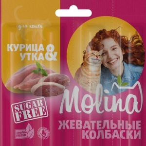 Molina Лакомство для Кошек Жевательные Колбаски Курица/Утка 20гр (59635)