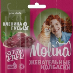 Molina Лакомство для Кошек Жевательные Колбаски Оленина/Гусь 20гр (59636)