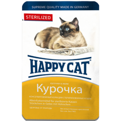 Happy Cat STERILIZED Паучи для Стерилизованных Кошек Кусочки в желе Курочка 100гр*22шт (1004213)