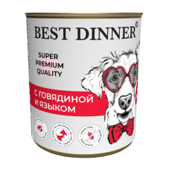 Best Dinner Super Premium Консервы для собак Мясные деликатесы с Говядиной и Языком 340гр*12шт (7619)