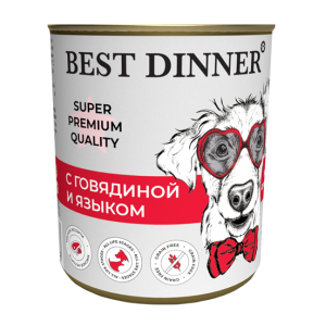 Best Dinner Super Premium Консервы для собак Мясные деликатесы с Говядиной и Языком 340гр*12шт (7619)
