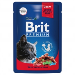 Brit Premium Пауч для кошек Говядина и Горошек в соусе 85гр (57983)