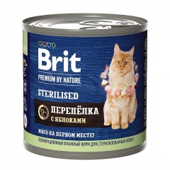 Brit Premium by Nature Консервы для Стерилизованных кошек с Перепелкой и яблоками 200гр (58363)