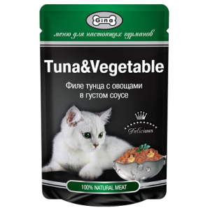 Gina Tuna&Vegetable Паучи для Кошек Филе Тунца с Овощами в Густом Соусе 85гр*24шт (99600)