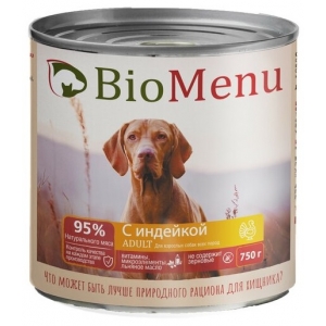 BioMenu Консервы для собак тушеная Индейка 750гр (104905)