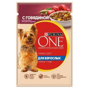 Purina ONE® МИНИ Пауч для Активных собак Мелких пород Говядина/Картофель/Горох в Подливе 85гр (77853)