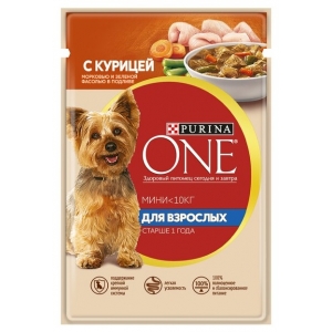 Purina ONE® МИНИ Пауч для Активных собак Мелких пород Курица/Морковь/Зелёная Фасоль в Подливе 85гр (78173)