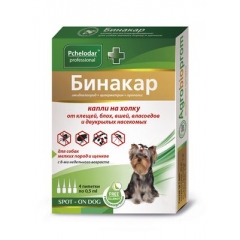 Pchelodar Professional Бинакар Капли от Блох и Клещей для Собак Мелких пород (4 пипетки)(63255)