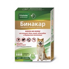 Pchelodar Professional Бинакар Капли от Блох и Клещей для Собак Средних пород (4 пипетки)(63256)