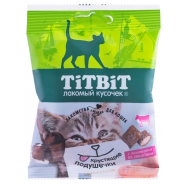 Titbit Хрустящие подушечки для кошек с паштетом из говядины 30гр (90904)