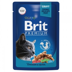 Brit Premium Пауч для взрослых кошек Цыпленок и Перепелка в соусе 85гр (57992)