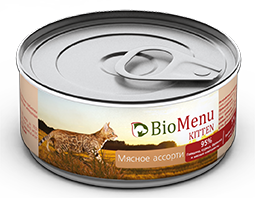 BioMenu Kitten Консервы для Котят Паштет Мясное ассорти 100гр (29822)