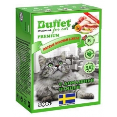 Buffet Мясные кусочки в Желе для Кошек с Домашней птицей 190гр (70446)