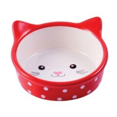 КерамикАрт 211185 Миска керамическая для кошек 250мл Мордочка кошки красная в горошек (74500)