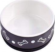 КерамикАрт 211123 Миска керамическая нескользящая для собак 400мл черная с косточками (74510)
