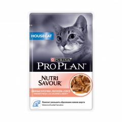 Pro Plan NutriSavour HouseCat Кусочки в Соусе для Домашних Кошек с Лососем 85гр (80122)