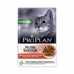 Pro Plan NutriSavour Sterilised Кусочки в Соусе для Кастрированных кошек с Говядиной 85гр (80121)