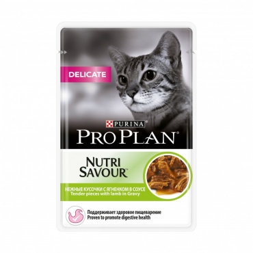 Pro Plan NutriSavour Delicate Паучи Кусочки в Соусе для Кошек с Чувствительным пищеварением с Ягнёнком 85гр (79927)
