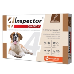 Inspector Quadro Капли Инсекто-Акарицидные от всех паразитов для собак от 40кг до 60кг (1 пипетка)(87713)