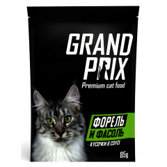Grand Prix Паучи для кошек Кусочки в соусе Форель с фасолью 85гр*24шт (79110)