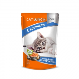 Cat Lunch Консервированный корм для Котят Кусочки в желе с Кроликом 85гр*24шт (79265)