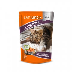 CatLunch Консервированный корм для Стерилизованных/Кастрированных Кошек Кусочки в соусе с Индейкой 85гр*24шт (79266)