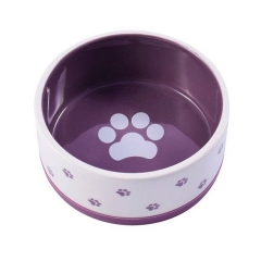 КерамикАрт 211130 Миска керамическая нескользящая для собак 360мл белая с фиолетовым (74509)