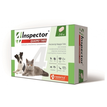 Inspector Quadro Tabs Инсекто-акарицидные таблетки от всех паразитов для кошек и собак (2-8кг)(100468)