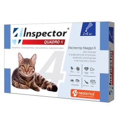 Inspector Quadro K Капли инсекто-акарицидные от всех паразитов для кошек 1-4кг (1 пипетка)(87706)