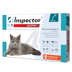 Inspector Quadro K Капли инсекто-акарицидные от всех паразитов для кошек 4-8кг (1 пипетка)(87707)