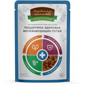 Деревенские лакомства Паучи для Кошек здоровье мочевыводящих путей с Птицей 85гр*12шт (88386)