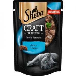 Sheba Craft Паучи для кошек тонкие ломтики Лосось в соусе 75гр*28шт (89783)