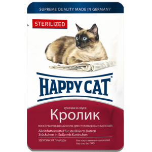 Happy Cat STERILIZED Паучи для Стерилизованных Кошек Кусочки в соусе Кролик 100гр*22шт (1004214)