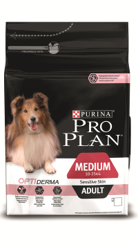 Сухой корм Pro Plan для Собак Средних пород 10-25кг (Лосось) с Чувствительной кожей Adult Medium Sensitive Skin OptiDerma 