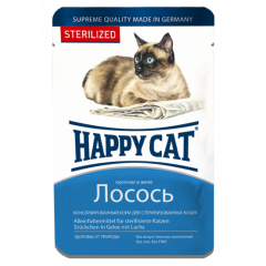 Happy Cat STERILIZED Паучи для Стерилизованных Кошек Кусочки в желе Лосось 100гр*22шт (1004211)