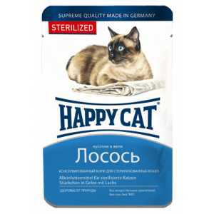 Happy Cat STERILIZED Паучи для Стерилизованных Кошек Кусочки в желе Лосось 100гр*22шт (1004211)