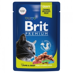 Brit Premium Пауч для взрослых кошек Ягненок и Говядина в соусе 85гр (57993)