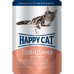 Happy Cat Паучи для Кошек Нежные Кусочки в соусе Говядина с Птицей 100гр*22шт (1002315)