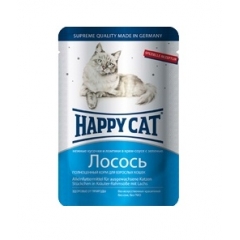 Happy Cat Паучи для Кошек Нежные Кусочки Ломтики в соусе Лосось 100гр*22шт (1002306)