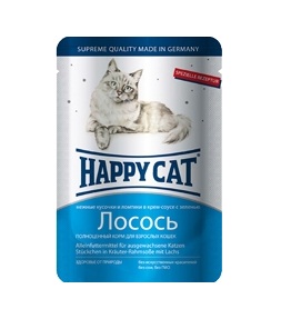 Happy Cat Паучи для Кошек Нежные Кусочки Ломтики в соусе Лосось 100гр*22шт (1002306)