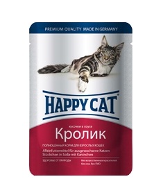 Happy Cat Паучи для Кошек Нежные Кусочки в соусе Кролик 100гр*22шт (1002313)
