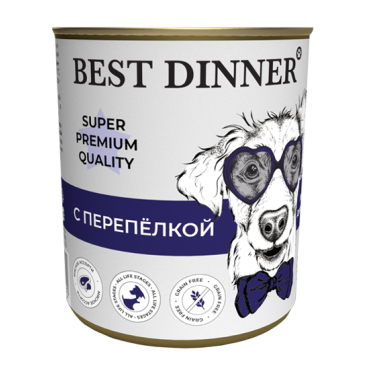 Best Dinner Super Premium Консервы для собак Мясные деликатесы с Перепелкой 340гр*12шт (7620)